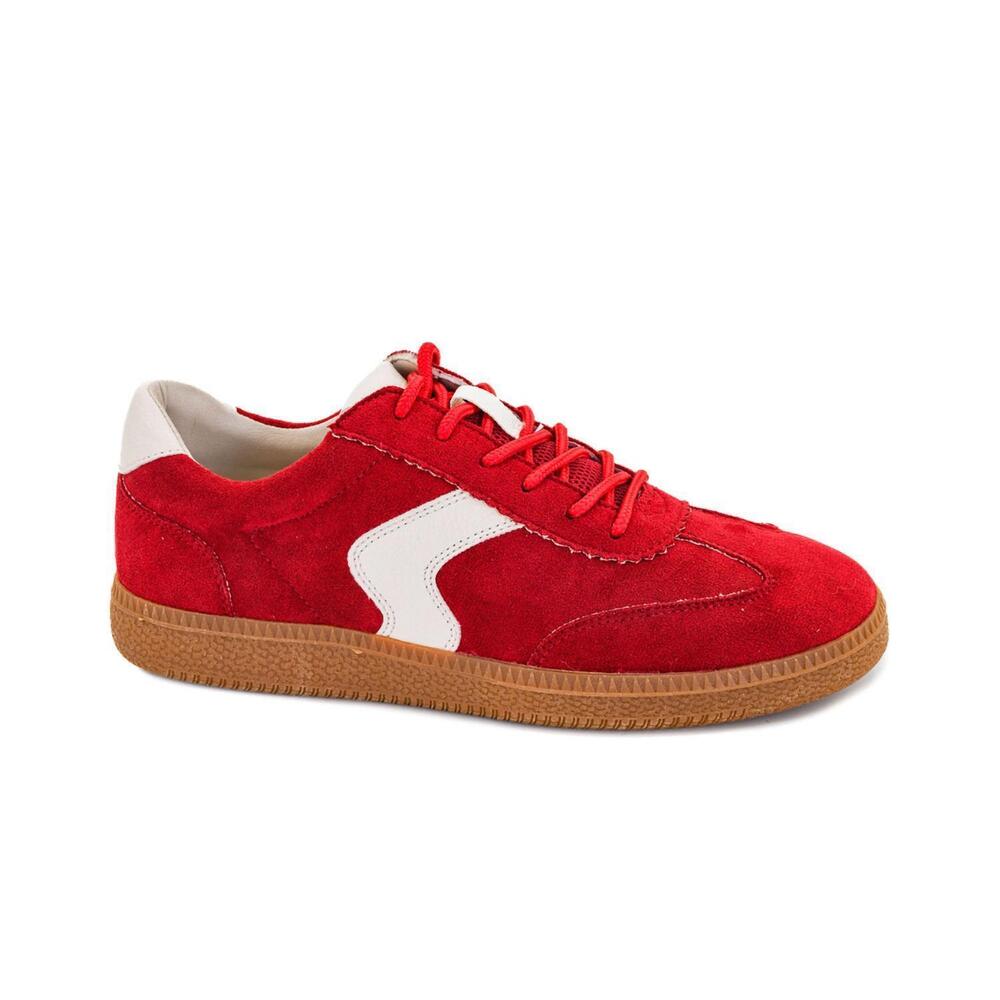 NEW CORKYS FOOTWEAR women's spoiler alert lace up sneakers in red faux suede